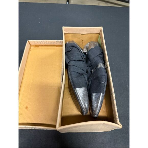 New Free People Cece Pewter Wrap Ballet Flats 8 - Picture 1 of 6